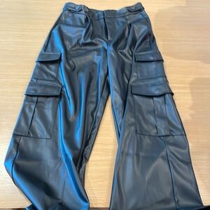 Black leather cargo pant